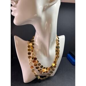 Italian 18K Gold Plated Disc Necklace 32 Inch Adjustable Layered Chain